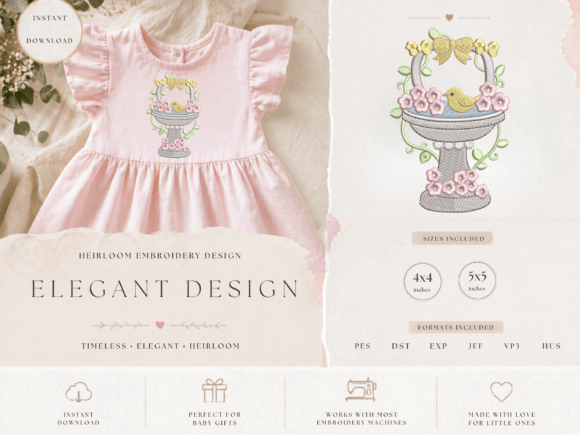 Bird Bath Floral Embroidery Design: A Seasonal Review