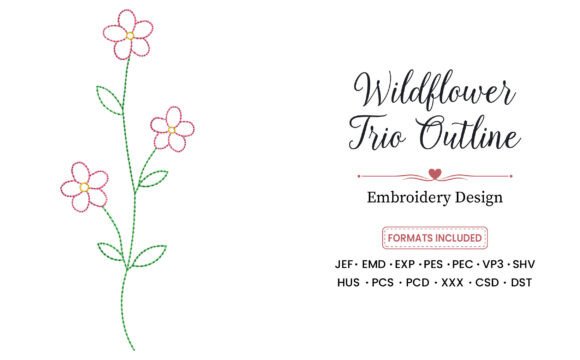 Wildflower Trio Outline Embroidery for Boutique Apparel