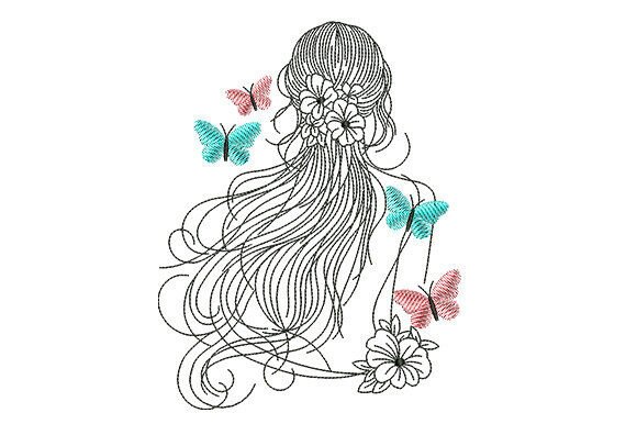 Woman with Flowing Hair: Embroidery Design for Handmade Gifts